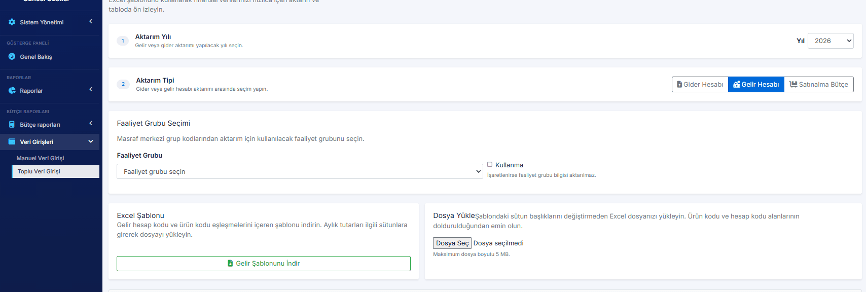 Atlas Excel ile toplu yükleme ekranı
